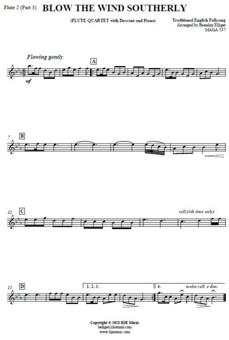 560 Blow The Wind Southerly Flute Quartet wiith Descant and Piano SAMPLE page 003