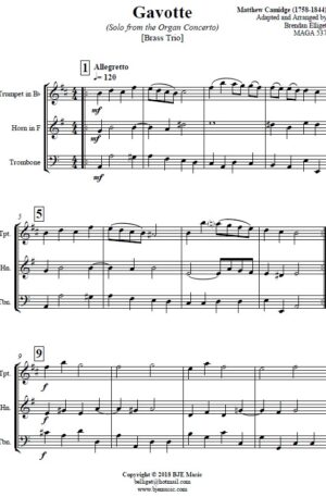 Gavotte (Camidge) – Brass Trio (Trumpet, Horn in F and Trombone BC or TC) Score and Parts