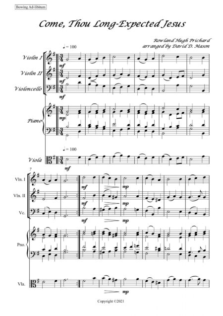 Come Thou Long Expected Jesus String Trio. Front Cover Full Score 2 scaled