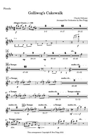 Golliwog’s Cakewalk (for Full Orchestra) – Score and parts (in E)