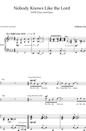 NOBODY KNOWS LIKE THE LORD – SATB, piano