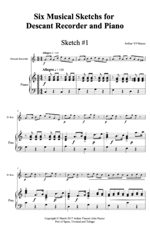SIX Musical Sketches for Descant Recorder and Piano