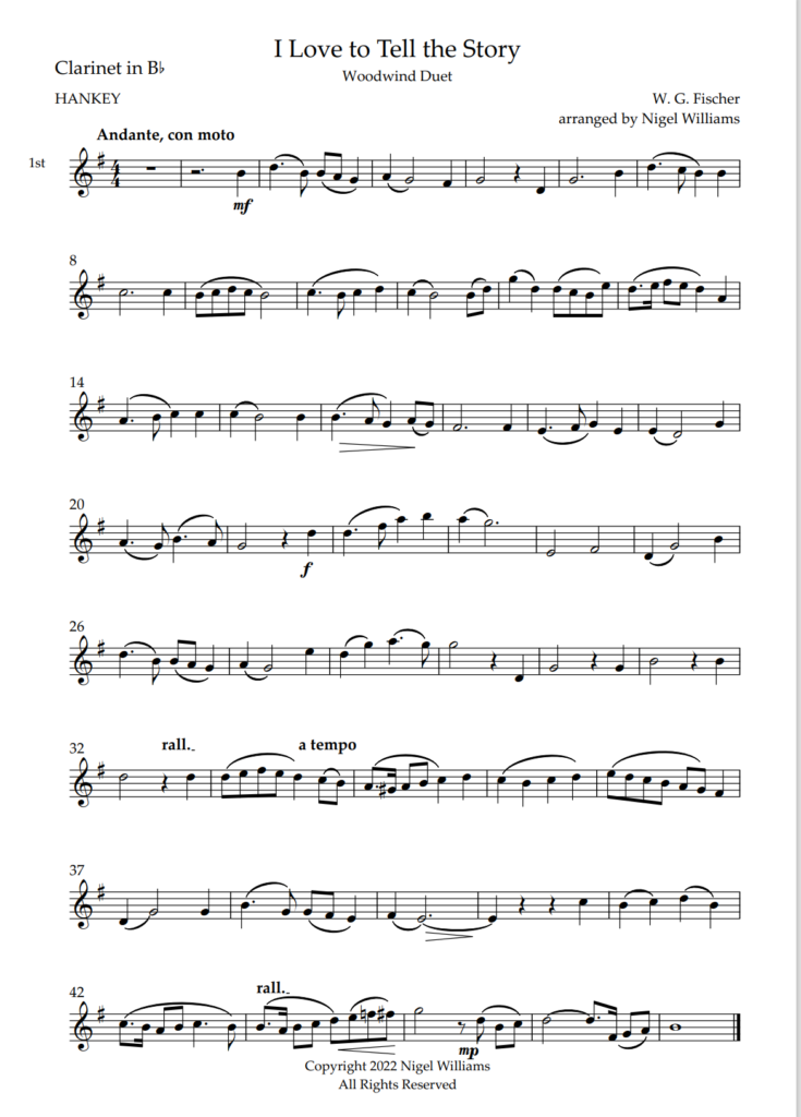 I Love To Tell The Story, For Clarinet Duet - Sheet Music Marketplace