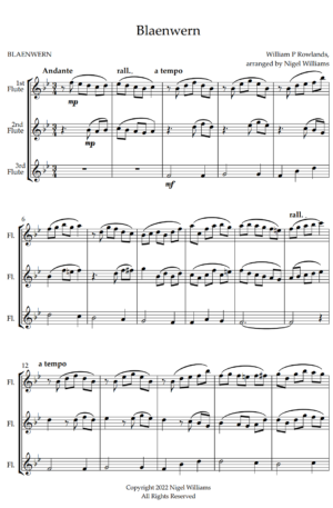 Blaenwern, for Flute Trio