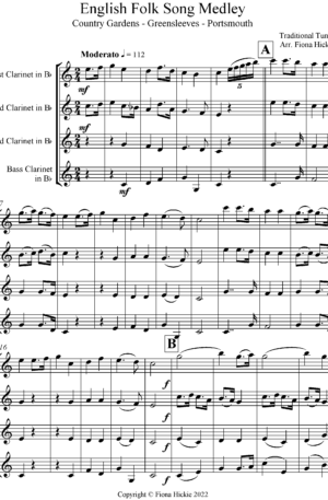 English Folk Song Medley – Clarinet Quartet