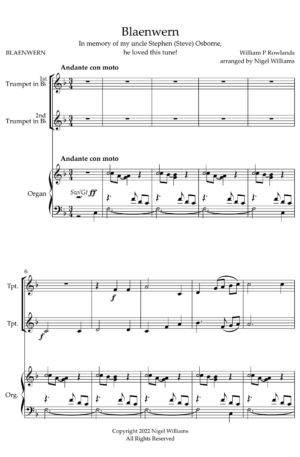 Blaenwern, for Trumpet Duet and Organ