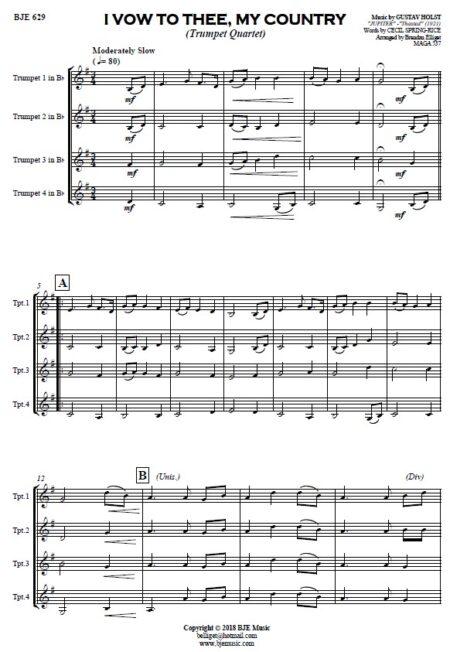 629 I Vow To Thee My Country Trumpet Quartet SAMPLE page 001