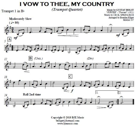 629 I Vow To Thee My Country Trumpet Quartet SAMPLE page 002