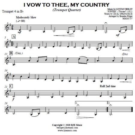 629 I Vow To Thee My Country Trumpet Quartet SAMPLE page 003