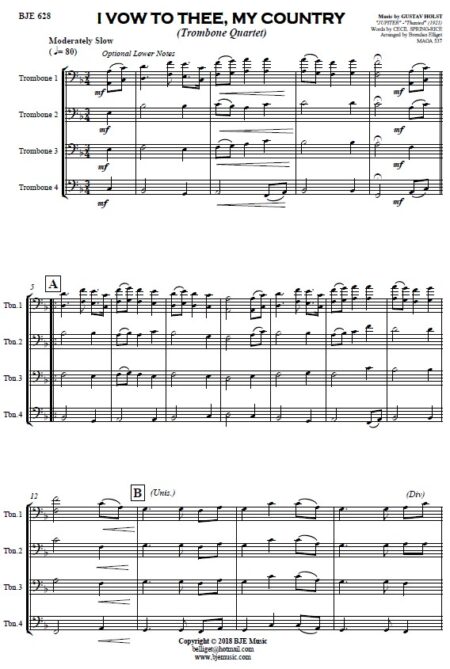 628 I Vow To Thee My Country Trombone Quartet SAMPLE page 001