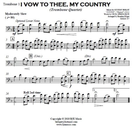 628 I Vow To Thee My Country Trombone Quartet SAMPLE page 002