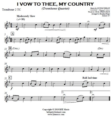 628 I Vow To Thee My Country Trombone Quartet SAMPLE page 003