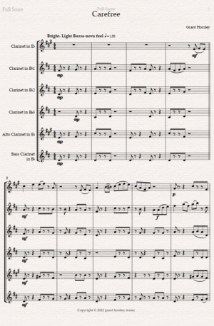 “Carefree” A gentle Bossa Nova for Clarinet Choir