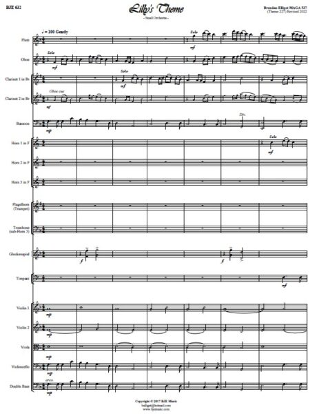 632 Lillys Theme Theme 227 Small Orchestra and Flugelhorn Extended 2022 Sample page 001