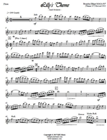 632 Lillys Theme Theme 227 Small Orchestra and Flugelhorn Extended 2022 Sample page 004