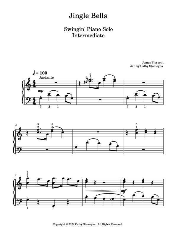 Jingle Bells  Intermediate piano sheet music