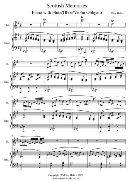 Sample page 1 of Scottish Memories - for Piano and flute/oboe/violin Obligato