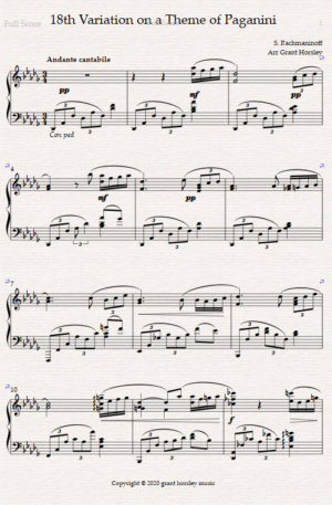Rhapsody on theme of Paganini” (18th variation) Piano Solo-Simplified