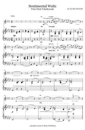 Tchaikovsky – Sentimental Waltz for Solo Instrument and Piano accompaniment