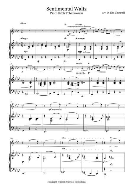 Piotr Ilitch Tchaikovski Sentimental Waltz arr. for Piano Violin by Ilan Chouraki 03