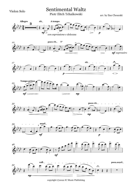 Piotr Ilitch Tchaikovski Sentimental Waltz arr. for Piano Violin by Ilan Chouraki 10