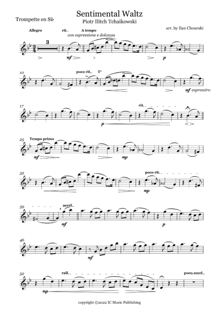 Piotr Ilitch Tchaikovski Sentimental Waltz arr. for Piano Trumpet by Ilan Chouraki 10