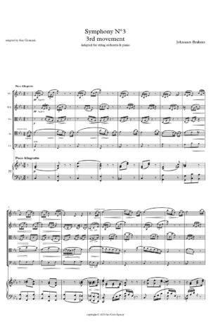 Brahms Symphony n°3 op 90, 3rd mvt adapted for string orchestra (quintet or quartet) & piano reduction