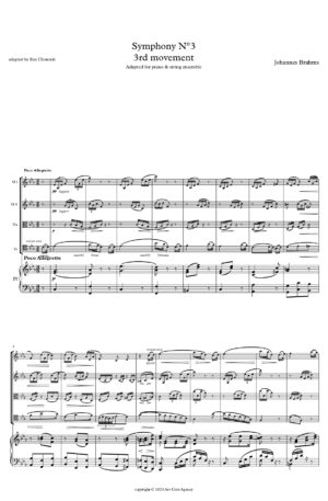 Brahms Symphony n°3 op 90, 3rd mvt adapted for string orchestra (quintet or quartet) & piano reduction