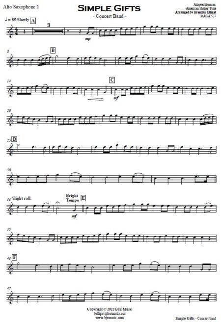 643 Simple Gifts Eb to F Concert Band 2022 v2 Sample page 003