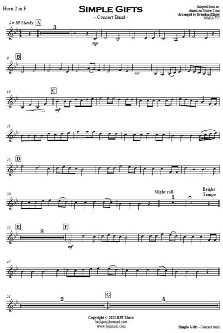 643 Simple Gifts Eb to F Concert Band 2022 v2 Sample page 005