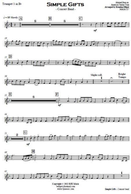 643 Simple Gifts Eb to F Concert Band 2022 v2 Sample page 007