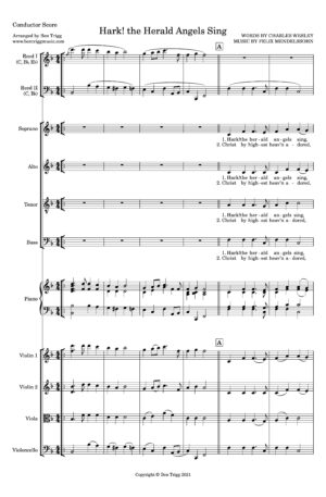 Hark! the Herald Angels Sing – SATB, String quartet, Piano, 2 flexible wind (Score and Parts)