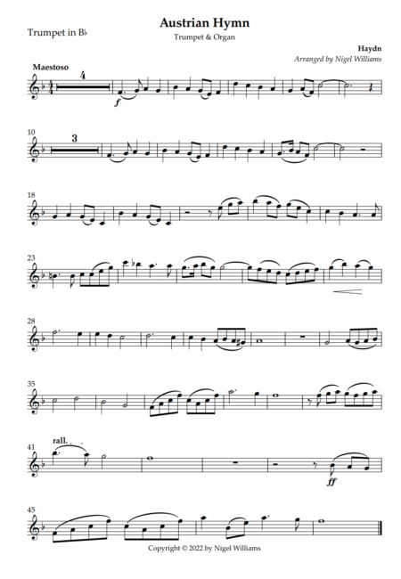 Austrian Hymn, for Trumpet and Organ
