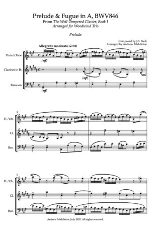 Prelude and Fugue in A BWV 864 arranged for Woodwind Trio