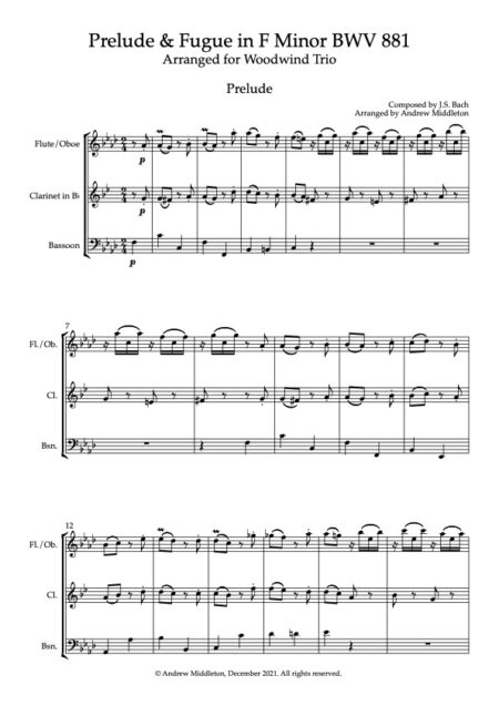 Prelude and Fugue in F Minor Score and parts