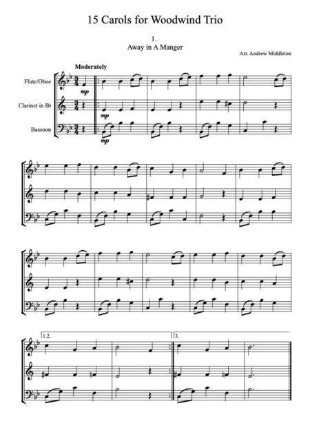 Ten Carols for Woodwind Trio Score and parts