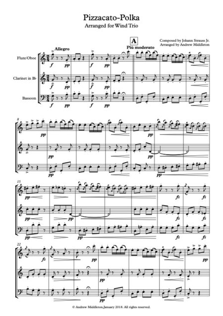 Pizzacato Polka for Wind Trio Score and parts
