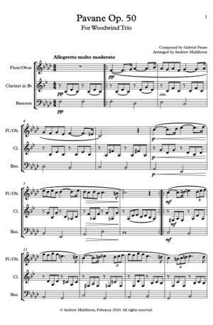 Pavane Op. 50 arranged for Woodwind Trio