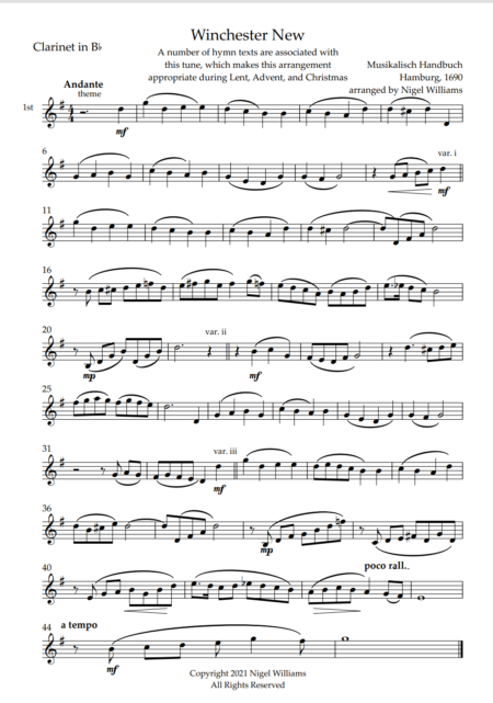 Winchester New, for Clarinet Duet