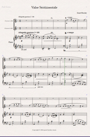 “Valse Sentimentale” Original for Clarinet Duet and Piano