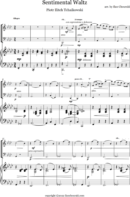 Piotr Ilitch Tchaikovski Sentimental Waltz arr. for Piano Trio by Ilan Chouraki 0001