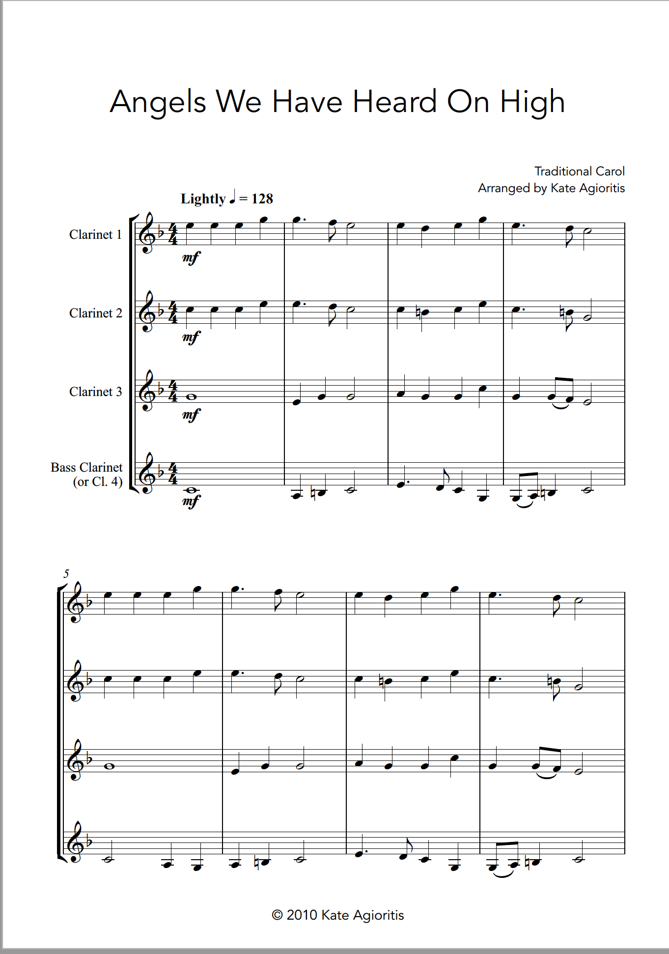 Angels We Have Heard On High – from ‘Carols for Four’ – Clarinet Quartet