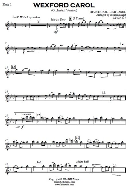 102 WEXFORD CAROL Eb F FULL Orchestra v3 TU Parts 2022 Sample page 01