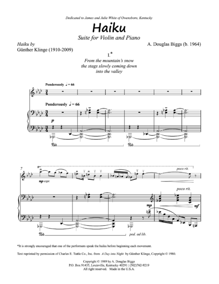 HAIKU Suite for Violin and Piano