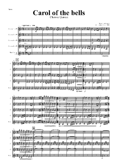 carol of the bells clarinet quintet Seite 01