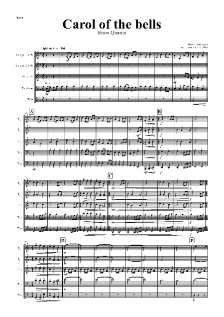 carol of the bells brass quintet Seite 01