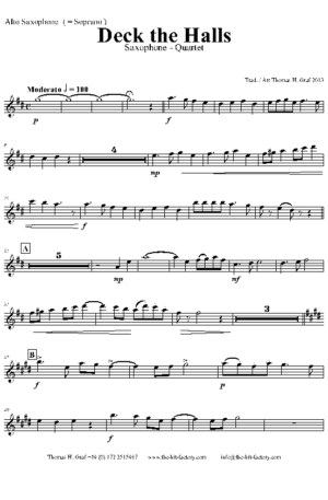 Deck the halls – Christmas Carol Polyphonic – Saxophone Quartet