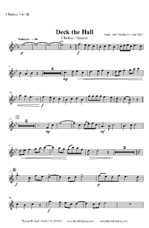 Deck the halls – Christmas Carol Polyphonic – Clarinet Quartet