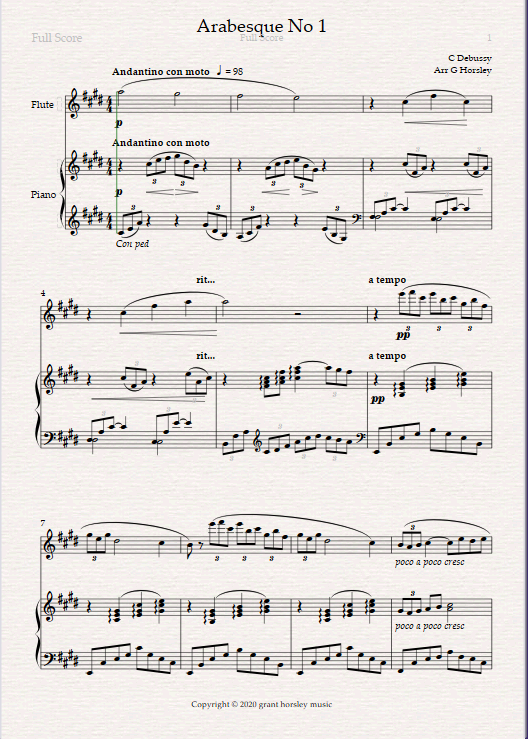 Arabesque no 1 Debussy. Flute and Piano