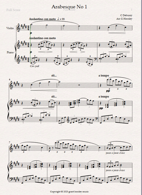 Arabesque No 1 Debussy- Violin and Piano